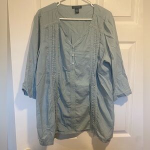 Bandolino Light Blue Linen Blend Pintuck Blouse Size XL